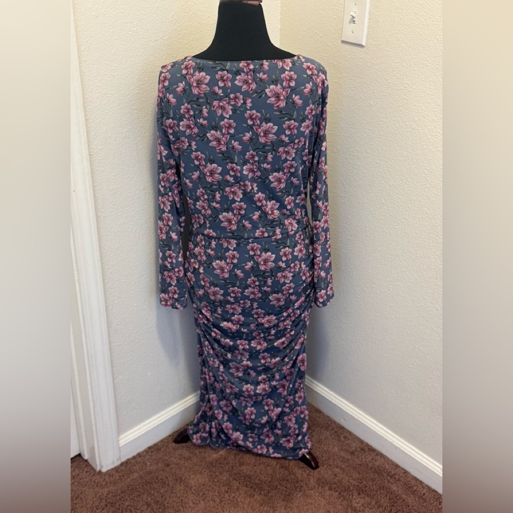 White House Black Market Floral Black Gray Pink Reversible Mesh Dress Ruched M - Picture 6 of 9